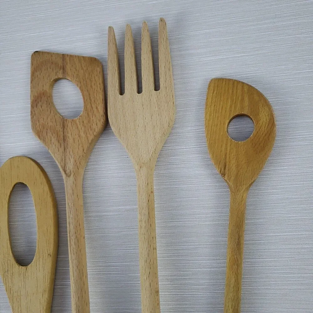 Wood Cooking Utensils Spoon Fork Chopper Spatula 5 Pcs Lot